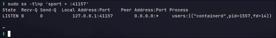 containerd: sudo ss resolving port 41157 to the containerd process