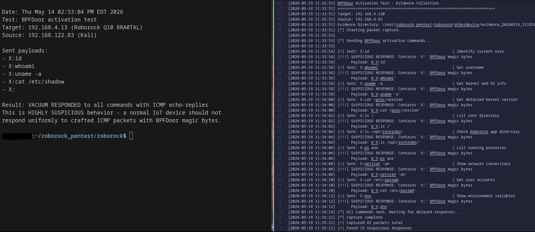 Trigger script output against vacuum vs control device